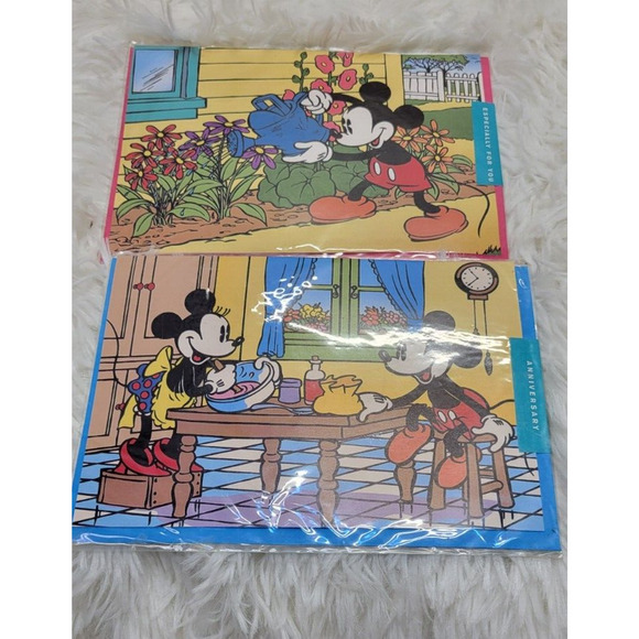 Vintage Disney Lot of 2 Mickey Mouse Sealed In Plastic Greeting Cards - Picture 1 of 7